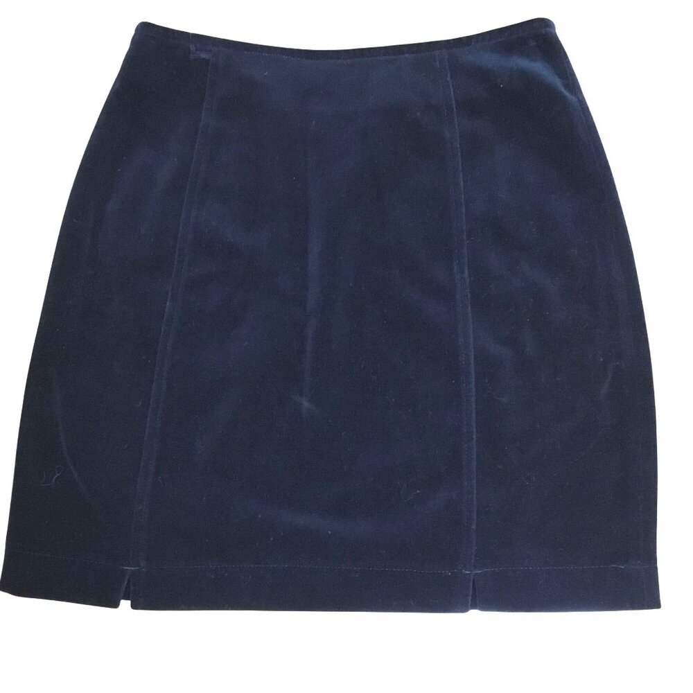 ANN TAYLOR Black Velvet A Line Mini Skirt Hem Tab Structured Side Zip Sz 4